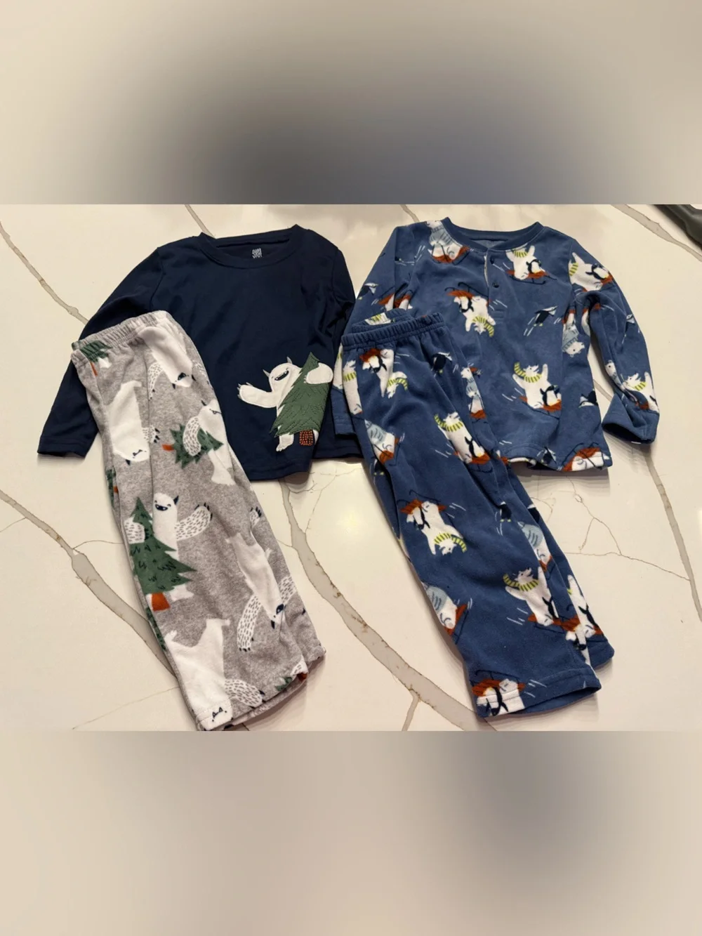 Carter's Polar Bear and Fox Fleece Pajama Sets - Navy & Gray
